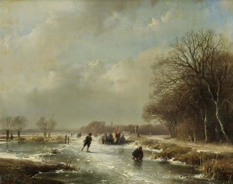 Andreas Schelfhout   Winterlandschap met schaatsers