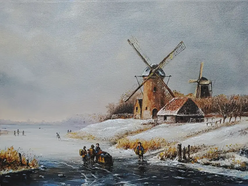 Winterlandschap L.J. Klein door Kees Roosenburg schilderij op doek
