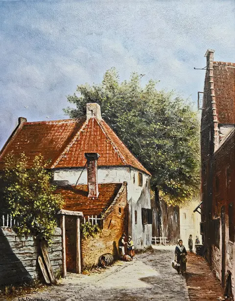 Zomers straatje A.Eversen Schilderij Kees Roosenburg